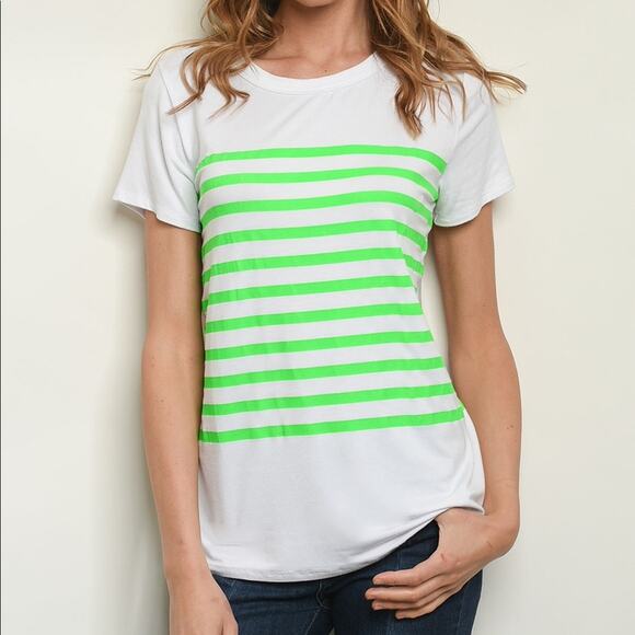 Striped Neon Top Green Short Sleeve T-shirt - Picture 1 of 6